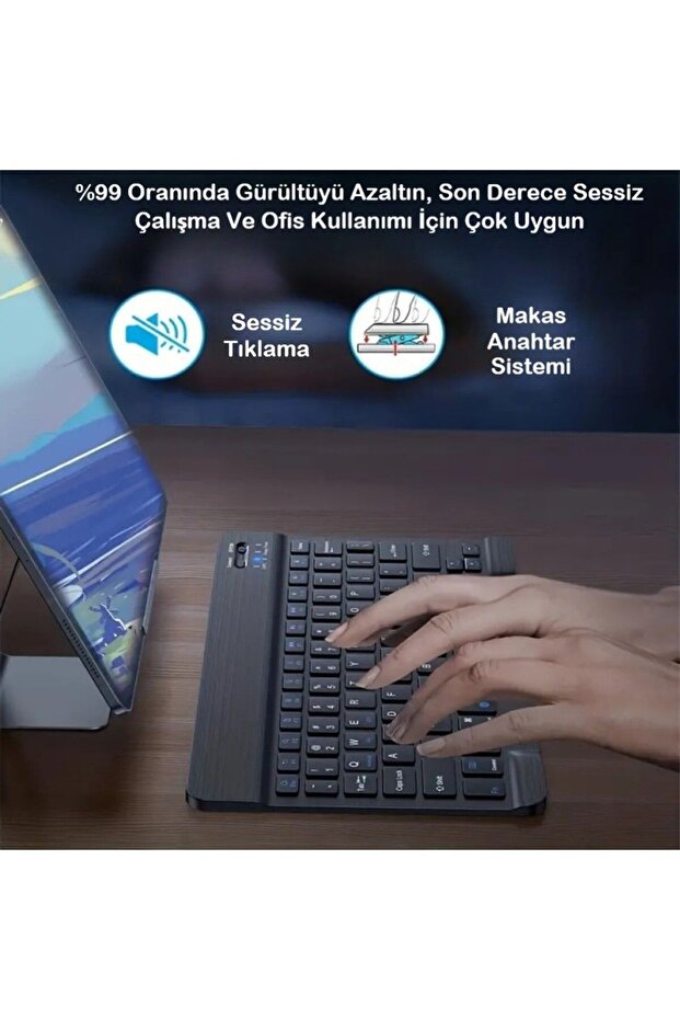 TCL TAB 10 Gen2 10.4" Tablet Uyumlu Slim Şarjlı Bluetooth Klavye ve Mouse Seti - 6