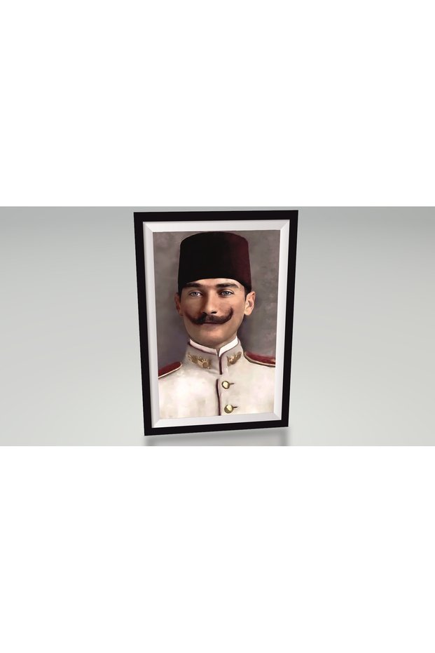 Young Officer Mustafa Kemal Atatürk Frame Look Painting Retro Wood Poster