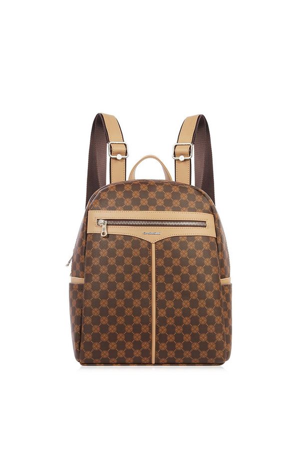 Cengiz Pakel Monogram KullanışlıKadın Sırt Çantası - 7368P - Kahve/Toprak - 1