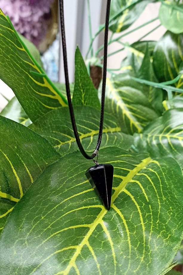 Obsidyen Taşı Pandül Kolye Ucu (Deri İp Hediyelidir) - 2