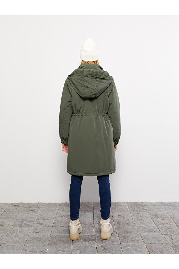 Damska parka z kapturem, gładka - 8