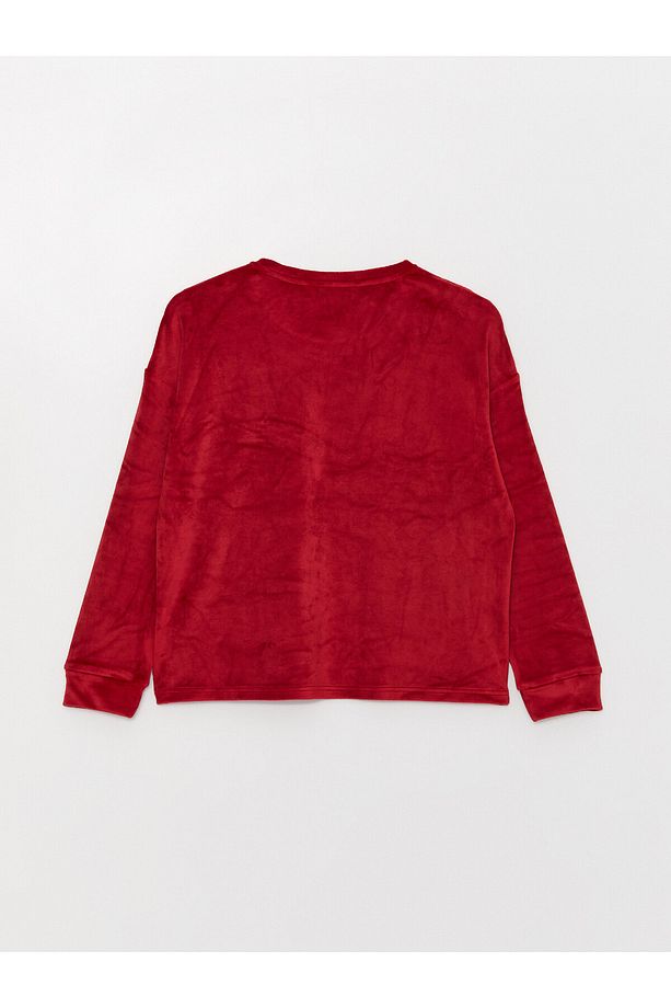 Bisiklet Yaka Desenli Uzun Kollu Kadın Kadife Pijama Takımı - 5