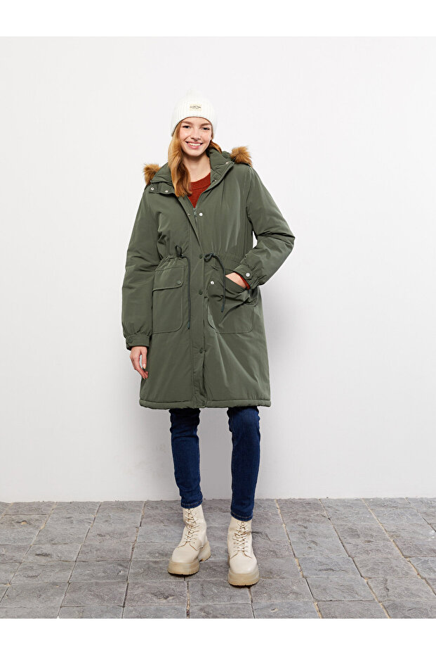 Damska parka z kapturem, gładka - 3