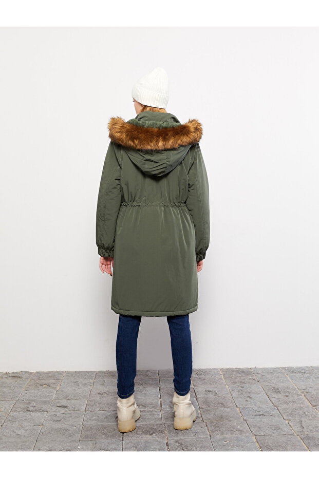 Damska parka z kapturem, gładka - 7