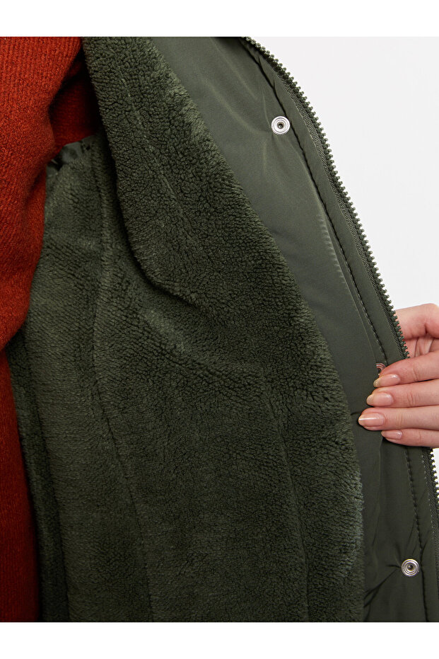 Damska parka z kapturem, gładka - 5