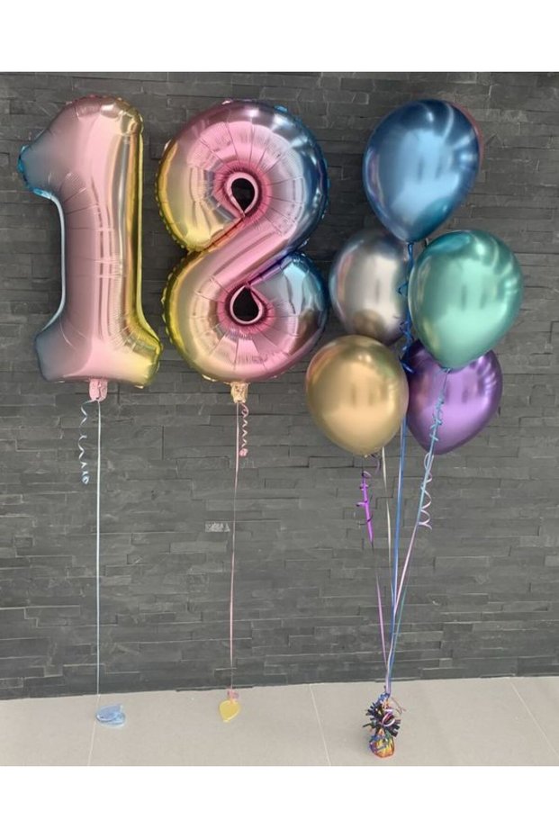 18 Year Old Birthday Set Rainbow Color Foil Balloon And Chrome Balloon Set Adult Birthday