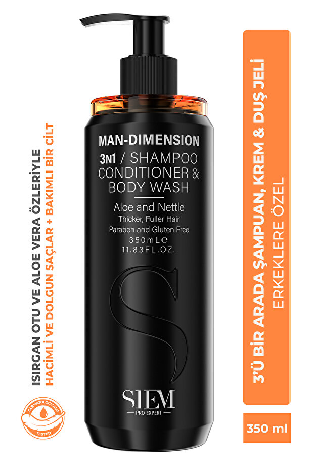 Man Dimension 3-in-1 Shampoo, Conditioner, Shower Gel with Nettle Infusion 350ml