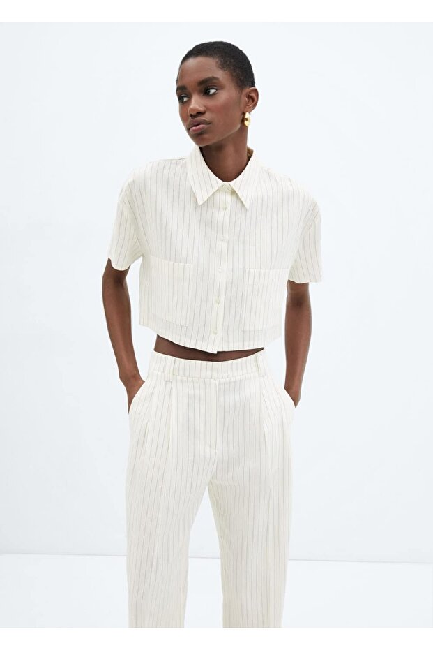 Crop Keten Gömlek - 1