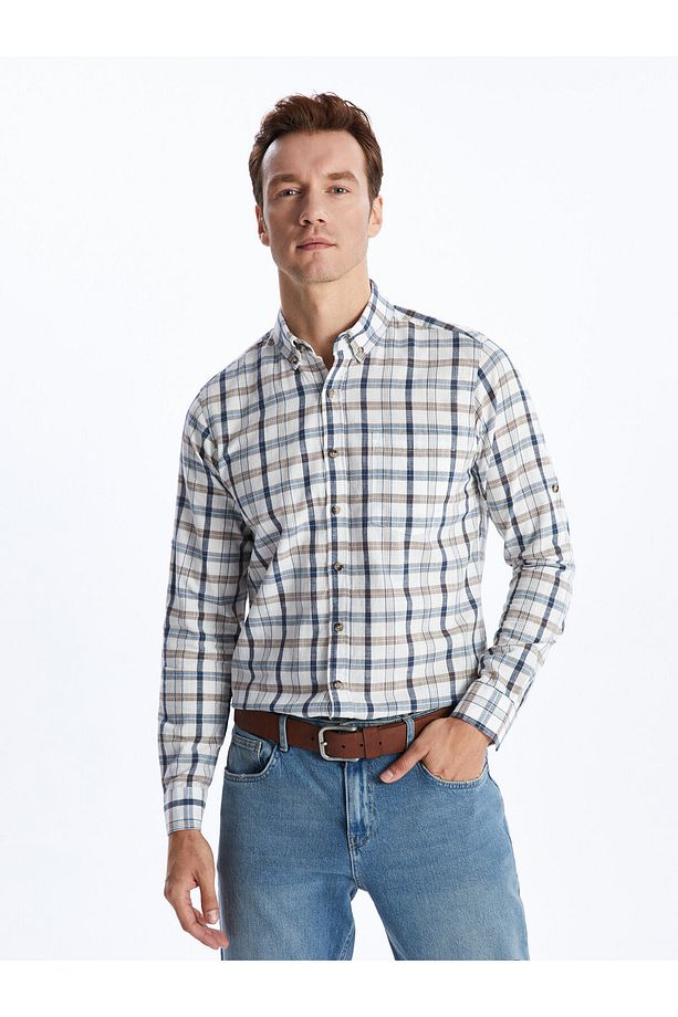 Regular Fit Uzun Kollu Ekose Erkek Gömlek - 1