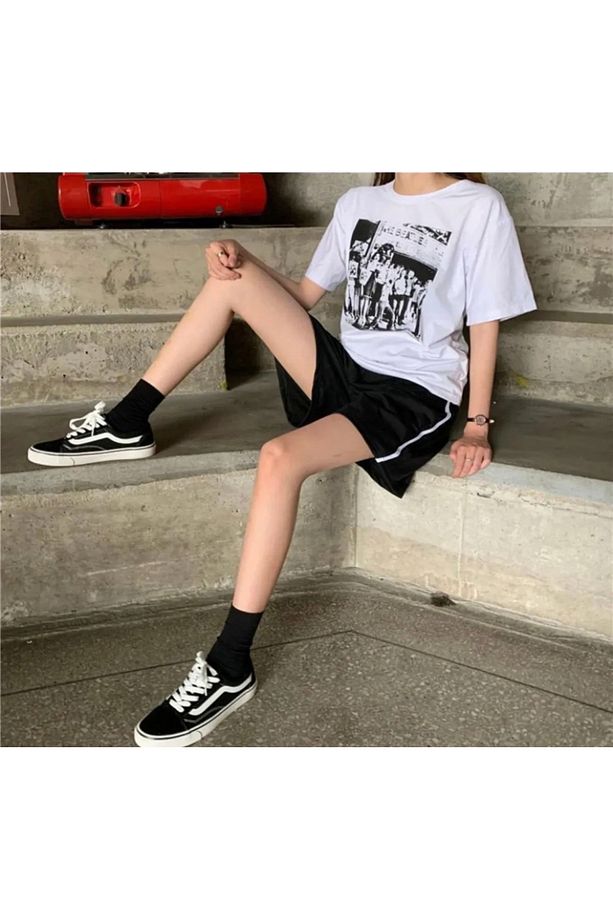 Y2k Şerit Detay Zip Unisex Şort - 2