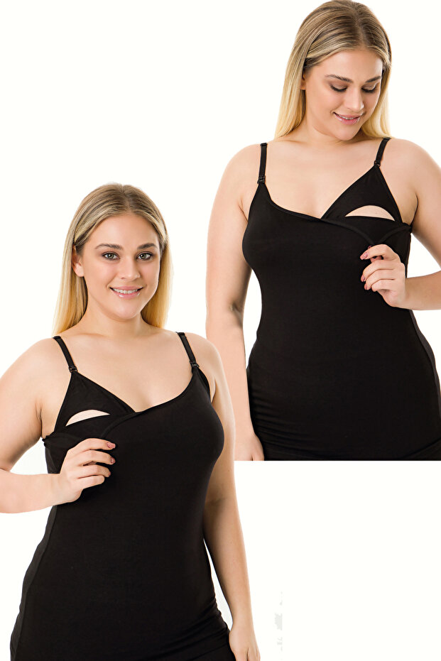 2 Li Kapsız Emzirme Atleti Hg0035 Siyah-siyah - 1