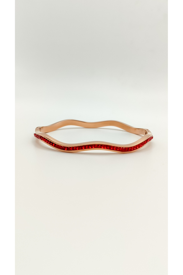 Red Zircon Stone Wavy Design Steel Bracelet