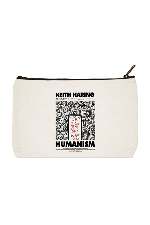 حقيبة مكياج قماشية مطبوعة من Keith Haring Humanism، حامل قلم، حقيبة يد