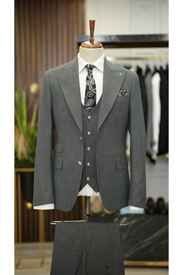 Men's Suit Metal Button Swallow Collar Italian Cut Slim Fit Jacket Pants