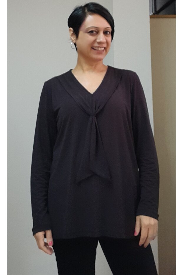 Black kerchief look combed cotton viscose long-sleeved T-shirt