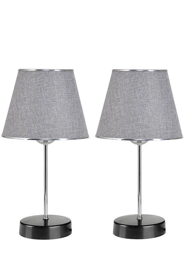 Mirza WOX 2-Piece Metal Leg Chrome Lampshade Table Lamp Gray