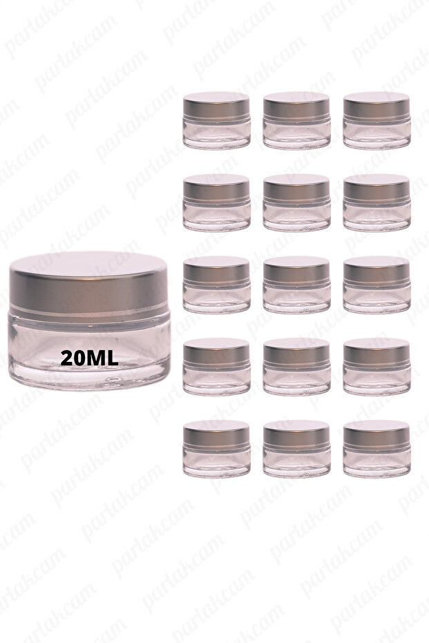 20ml Transparent Color Cream Jar Glass Cream Box Modern Silver Color Lid 20 cc 15 Pieces