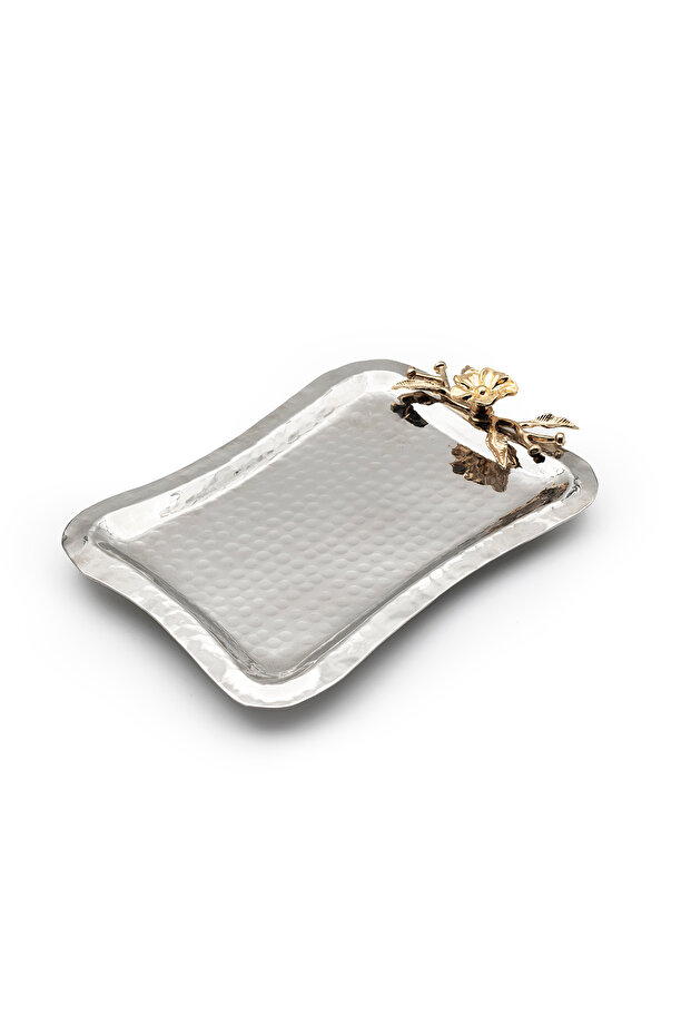 Silver Plated Copper Tray with Flower Motif 23^17