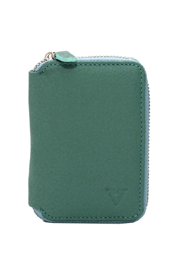 Mini Zippered Wallet Genuine Leather / Green / Matte Arsel