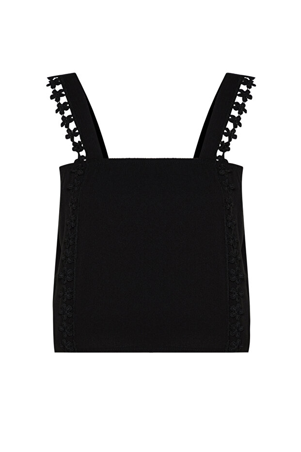Siyah Dantel Detaylı Crinkle Dokuma Bluz TWOSS24BZ00024 - 13