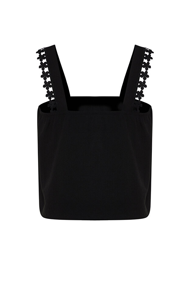 Siyah Dantel Detaylı Crinkle Dokuma Bluz TWOSS24BZ00024 - 14