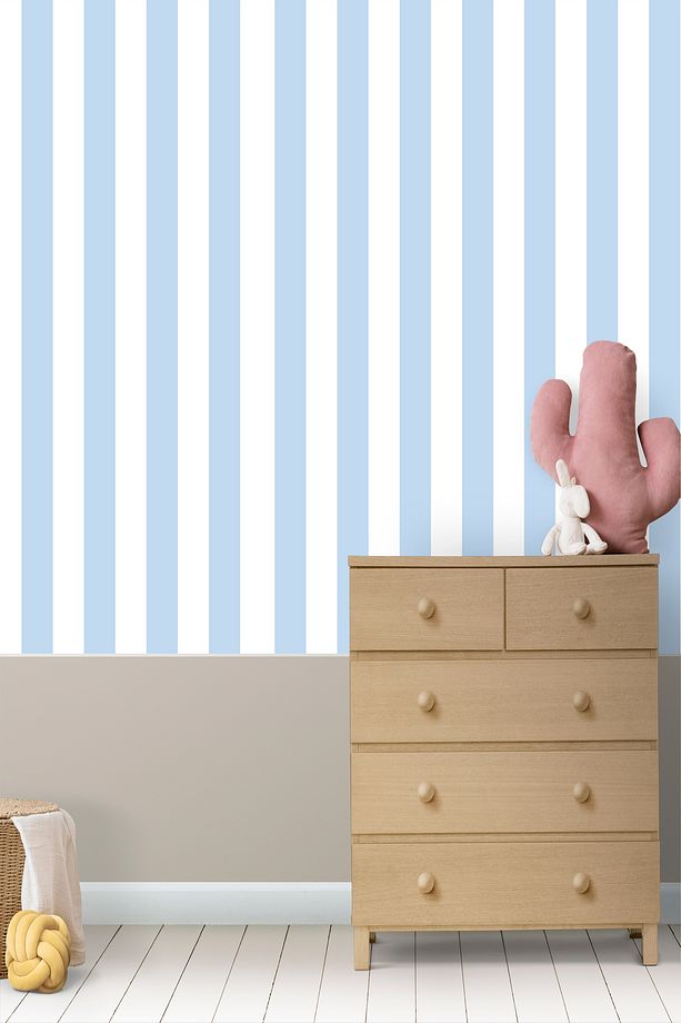 Zümrüt Kids 430-2 Açık Mavi Kalın Çizgi Desenli Çocuk Duvar Kağıdı 5,33 M² - 1