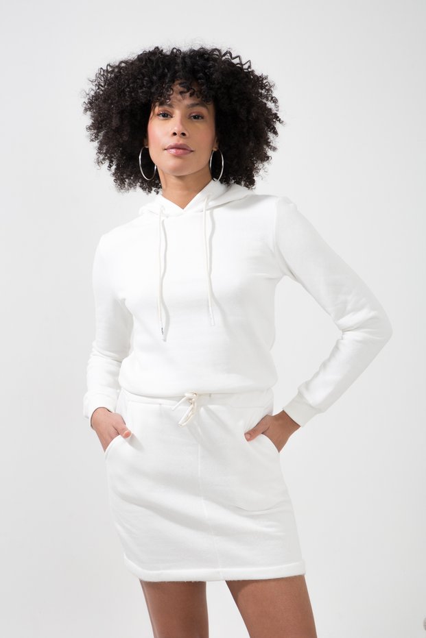 Feel Belt Detailed Adjustable Length 3 Thread Hooded Raised Sweat Dress