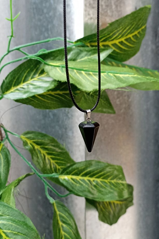 Obsidyen Taşı Pandül Kolye Ucu (Deri İp Hediyelidir) - 3