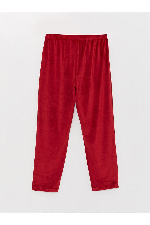 Bisiklet Yaka Desenli Uzun Kollu Kadın Kadife Pijama Takımı - 7