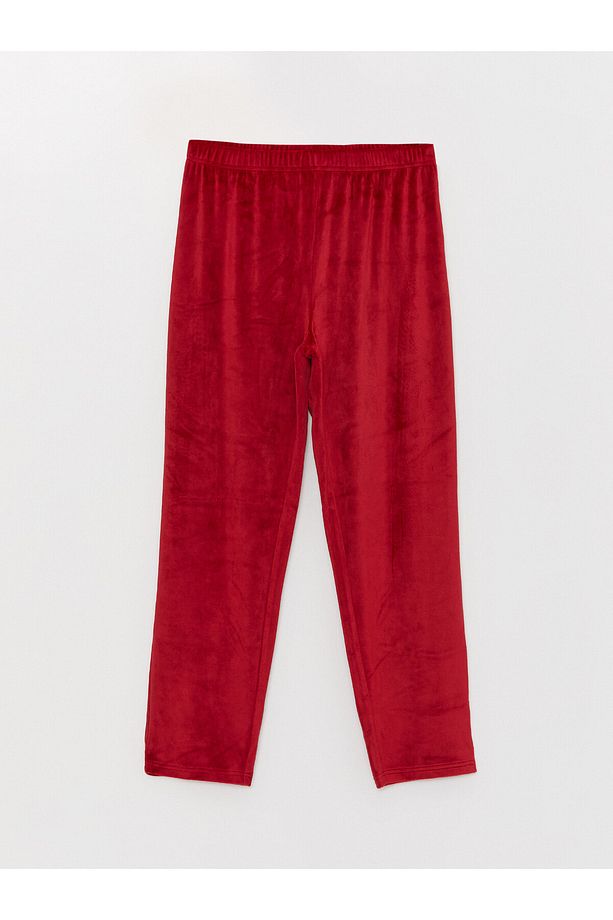 Bisiklet Yaka Desenli Uzun Kollu Kadın Kadife Pijama Takımı - 6