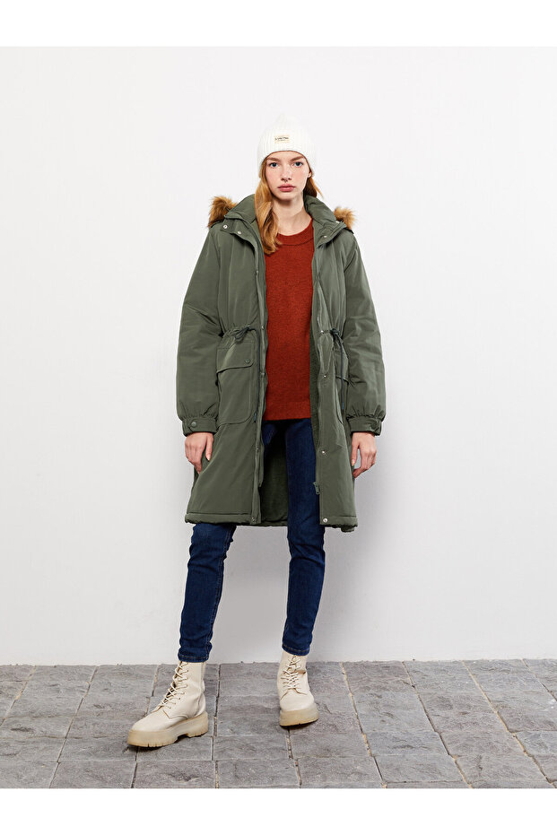 Damska parka z kapturem, gładka - 2