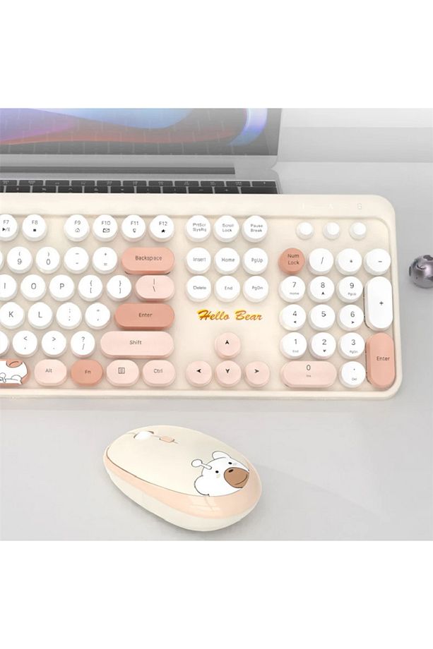 Geezer Klavye Mouse Set USB Bağlantı Wireless 2.4G Kablosuz Gençlere Çocuklara Özel Ayıcık Desenli - 7