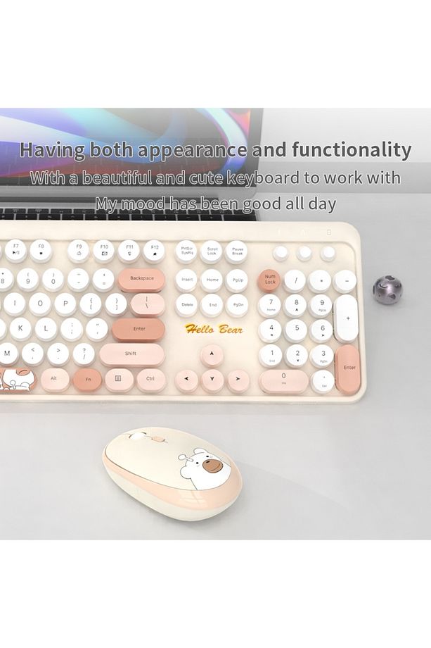 Geezer Klavye Mouse Set USB Bağlantı Wireless 2.4G Kablosuz Gençlere Çocuklara Özel Ayıcık Desenli - 4