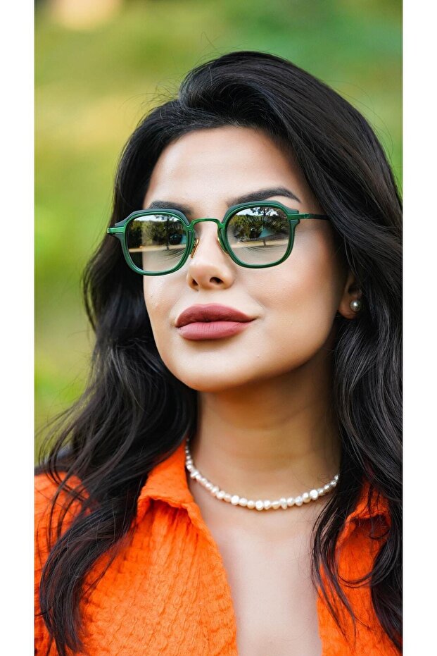 Women's Sunglasses Square Green Frame Green Glass