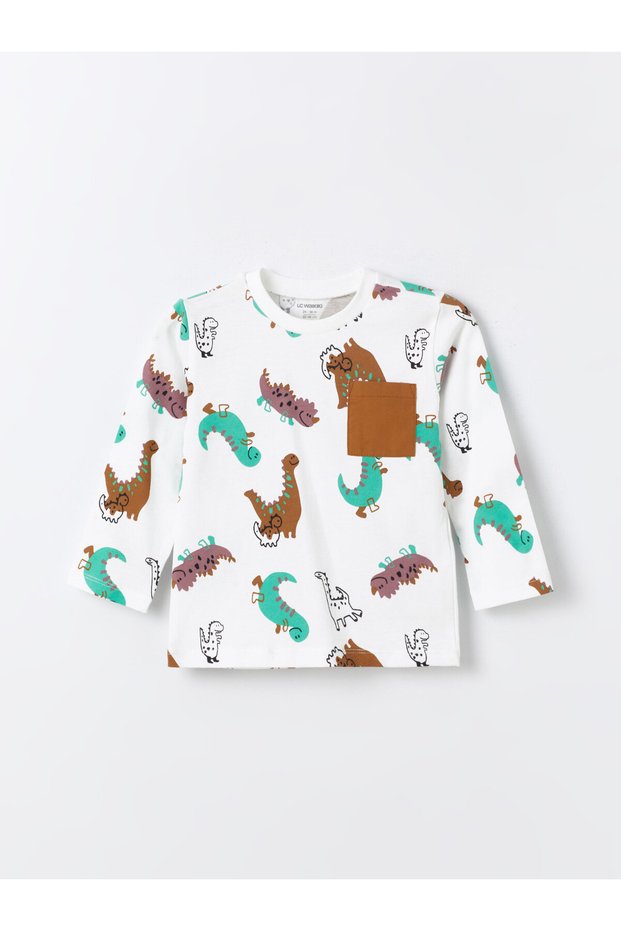 Lcw Baby Ecru Crew Neck Long Sleeve Printed Baby Boy T-Shirt (S4)