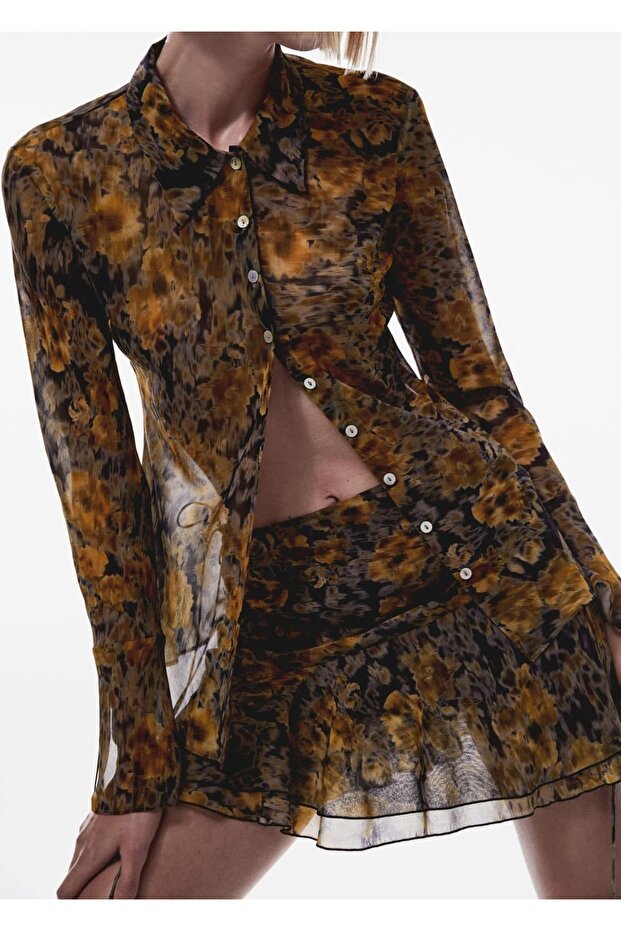 Yarı Transparan Desenli Gömlek - 1