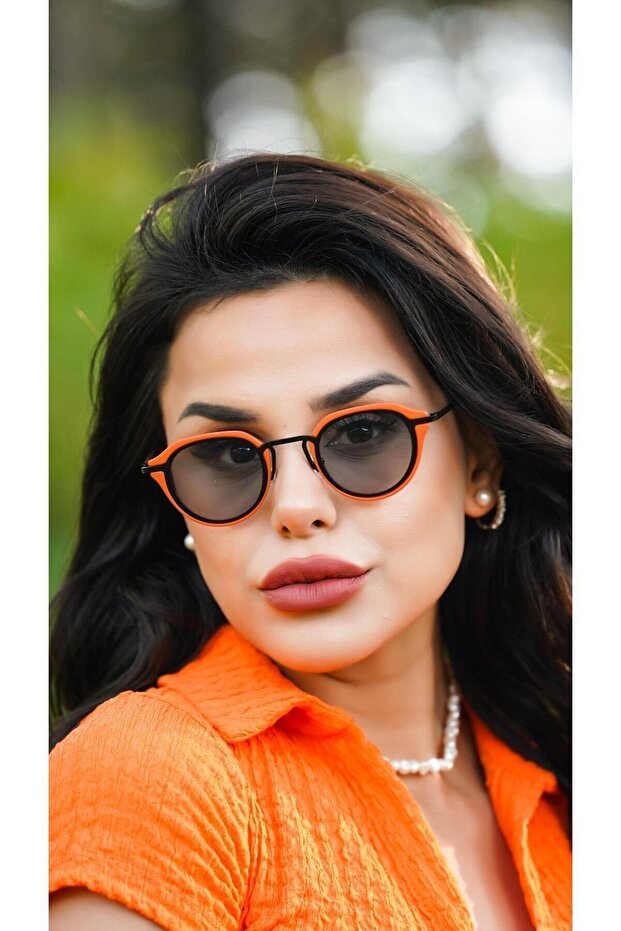 Women's Sunglasses Oval Orange Frame Black Glass