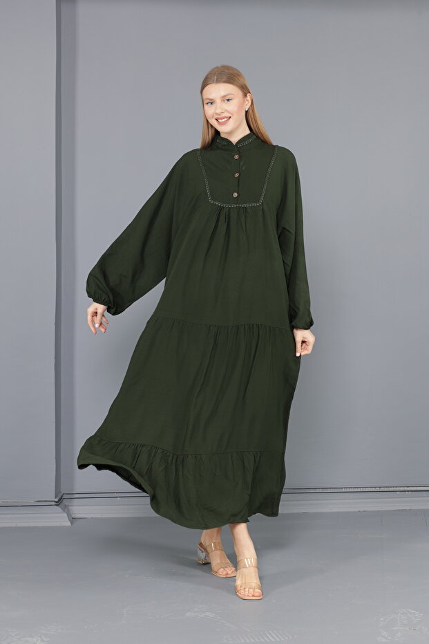 Women's Khaki large size dominant collar woven dress