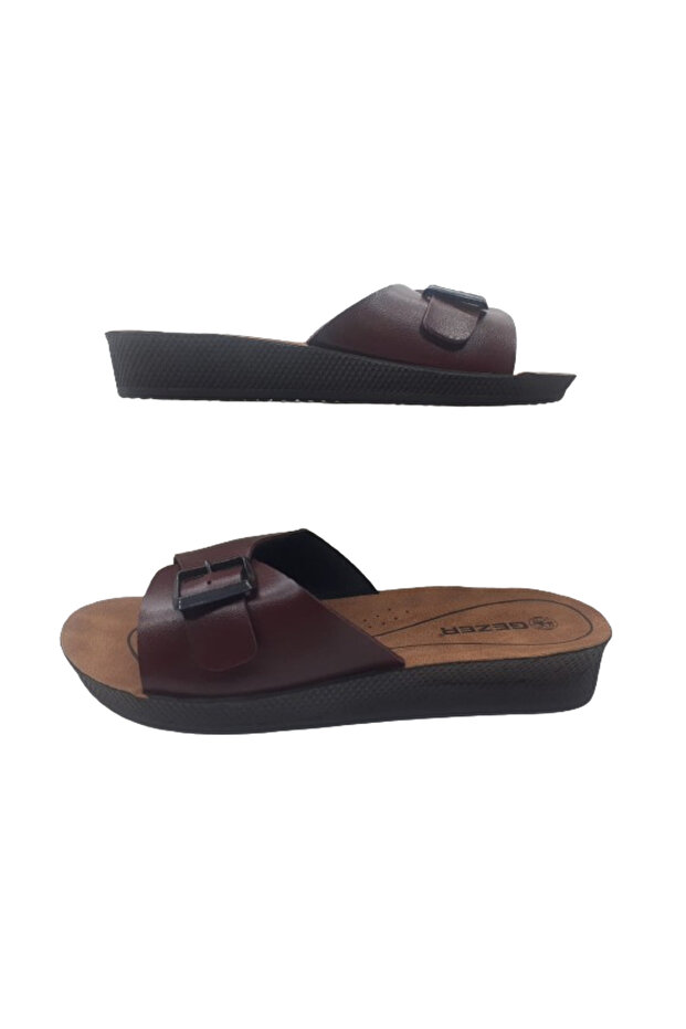 Women's Burgundy Buckle Ultra Light Walking Slippers