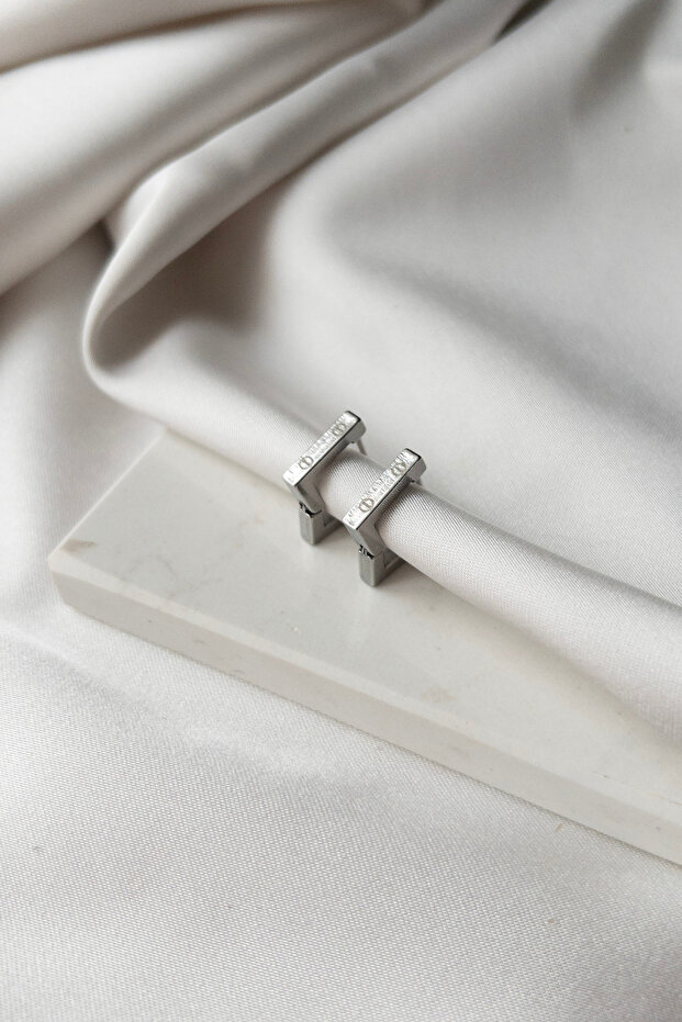 Narflake Minimal Kare Basic Sılver Çelik Kadın Küpe - 1