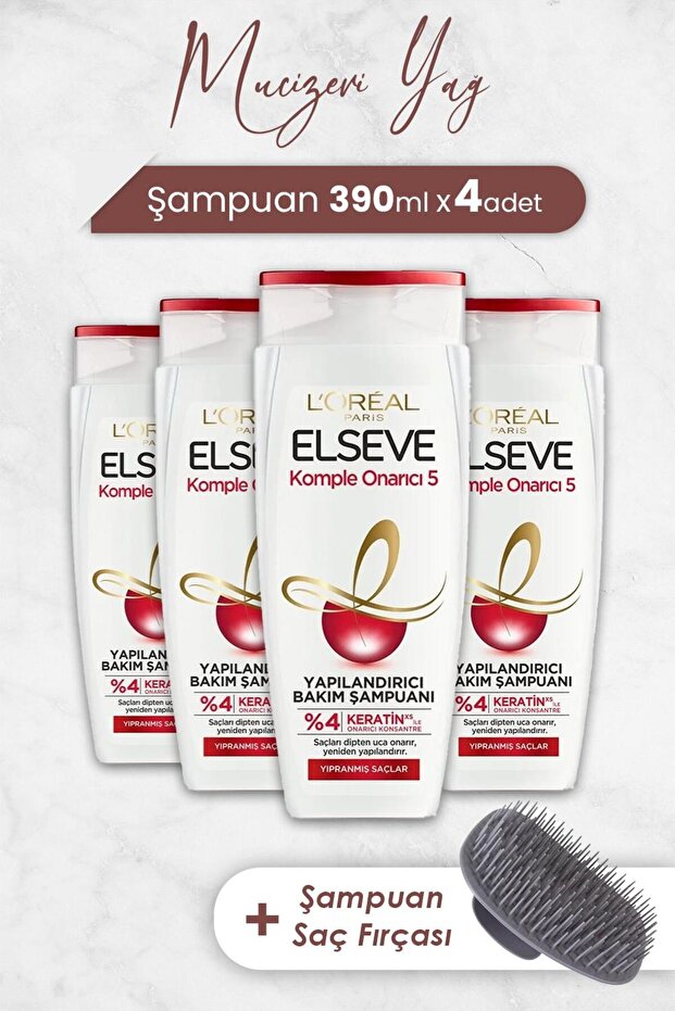 Komple Onarıcı 5 Yapılandırıcı Şampuan 390 ml x 4 Adet ve Şampuan Fırçası - 1