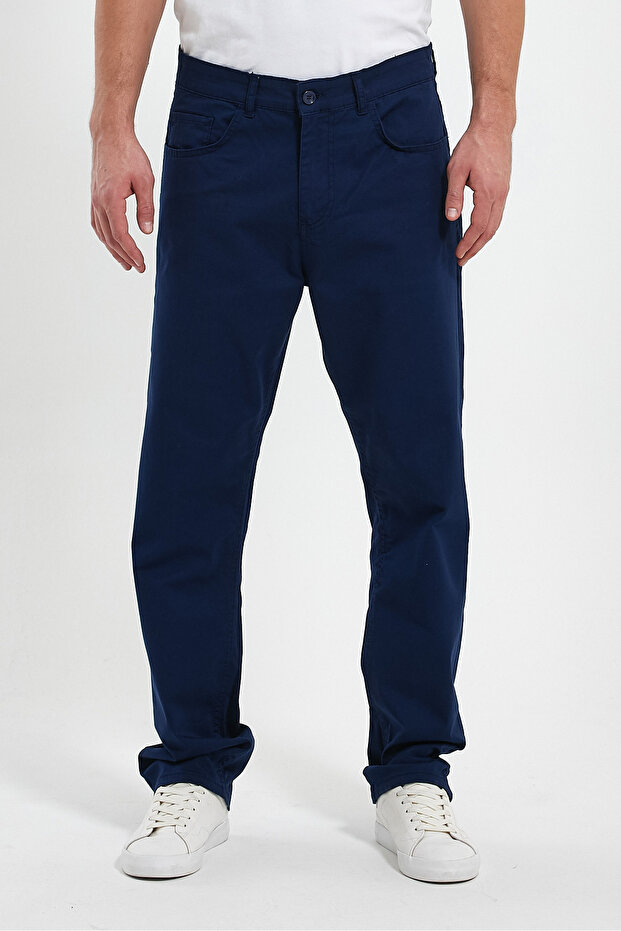 Men's Navy Blue Gabardine Relaxed Stretchy Linen Baggy Pants