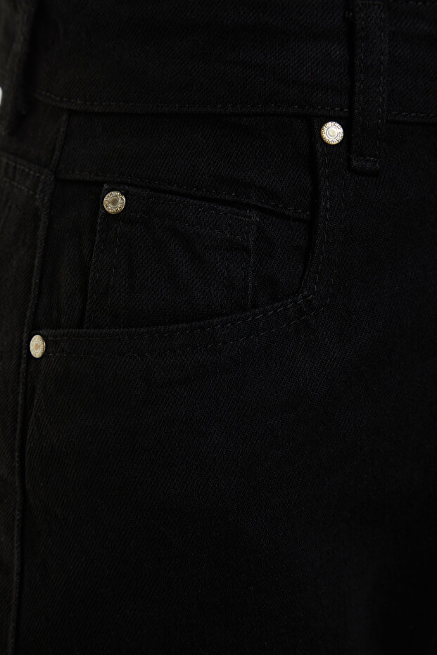 Siyah Denim Mini Regular Yüksek Bel Plaj Şort TBESS22SR0395 - 9