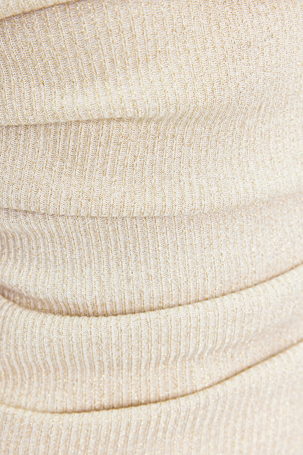Ekru Drape Detaylı Lurexli/Simli Straplez Esnek Örme Bluz TWOSS24BZ00136 - 8
