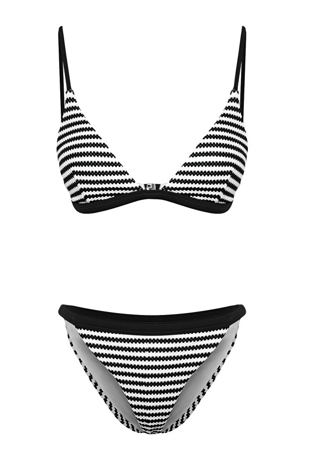 Black-White Striped Triangle Texture Regular Bikini Set TBESS24BT00060 - 6
