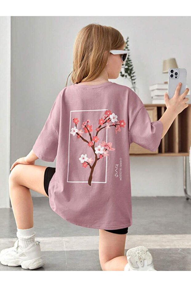تي شيرت كبير الحجم مطبوع عليه الكرز للأطفال
