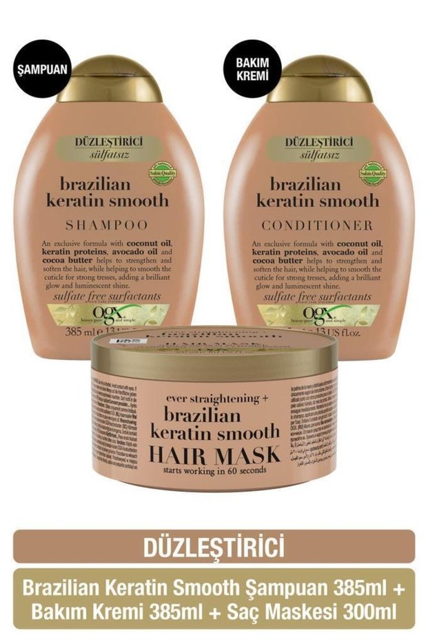 Brazilian Keratin Smooth Shampoo + Conditioner + Hair Mask (Sulfate-Free)