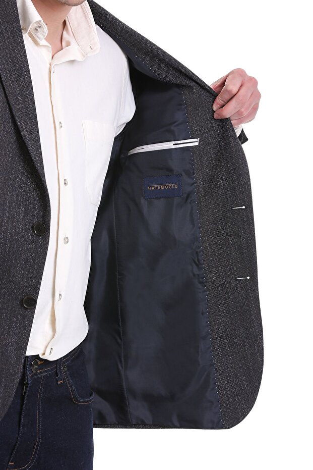 Navy Blue Regular Fit Patterned Mono Collar Classic Jacket - 6