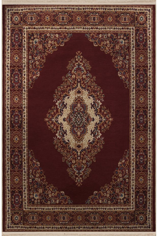 Burgundy Themed Traditional Motif Ethnic Patterned Fringed Vintage Decorative Carpet 3051