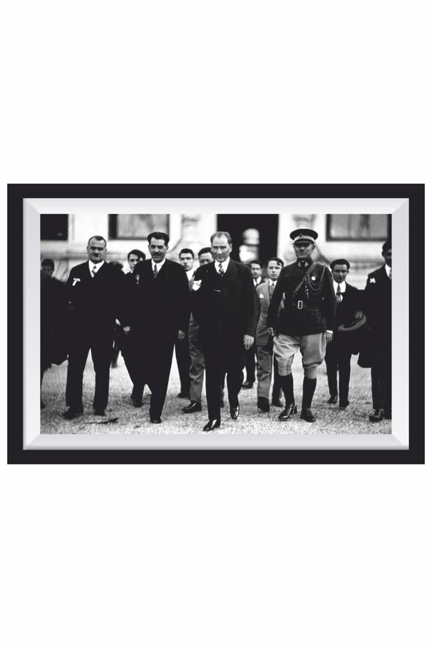 Mustafa Kemal Ataturk and His Gun Buddies Frame Look Wood Painting Retro Wood Poster